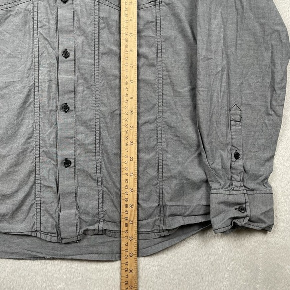 At Collins Shirt Mens Large Gray Affliction Style Embroidered Damask Y2K Button - Picture 5 of 9